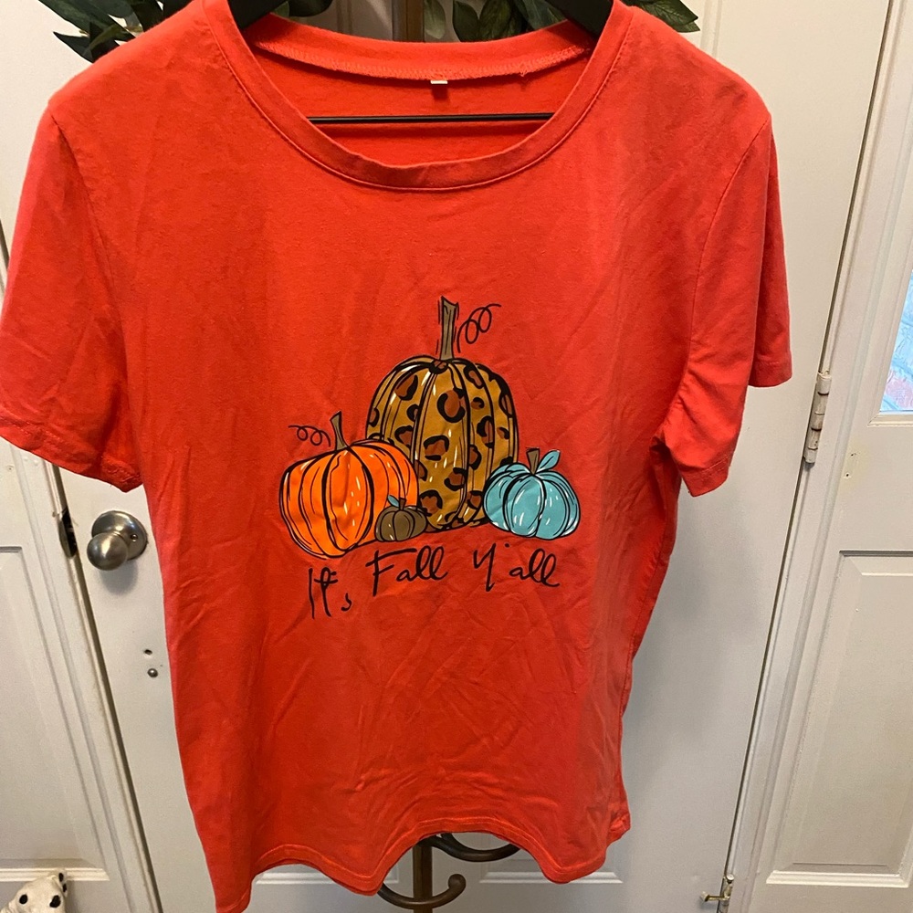 Pumpkin Animal Print It’s Fall Y’all T Shirt Graphic Tee SS L